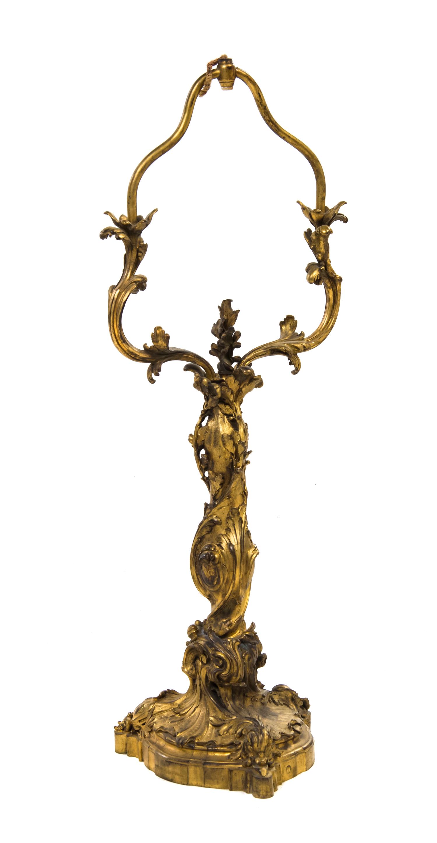 A Louis XV Style Gilt Bronze Lamp Base, Robert, Height 30 1/4 inches.