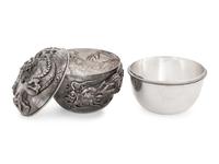 A Chinese Export Silver Tea Caddy