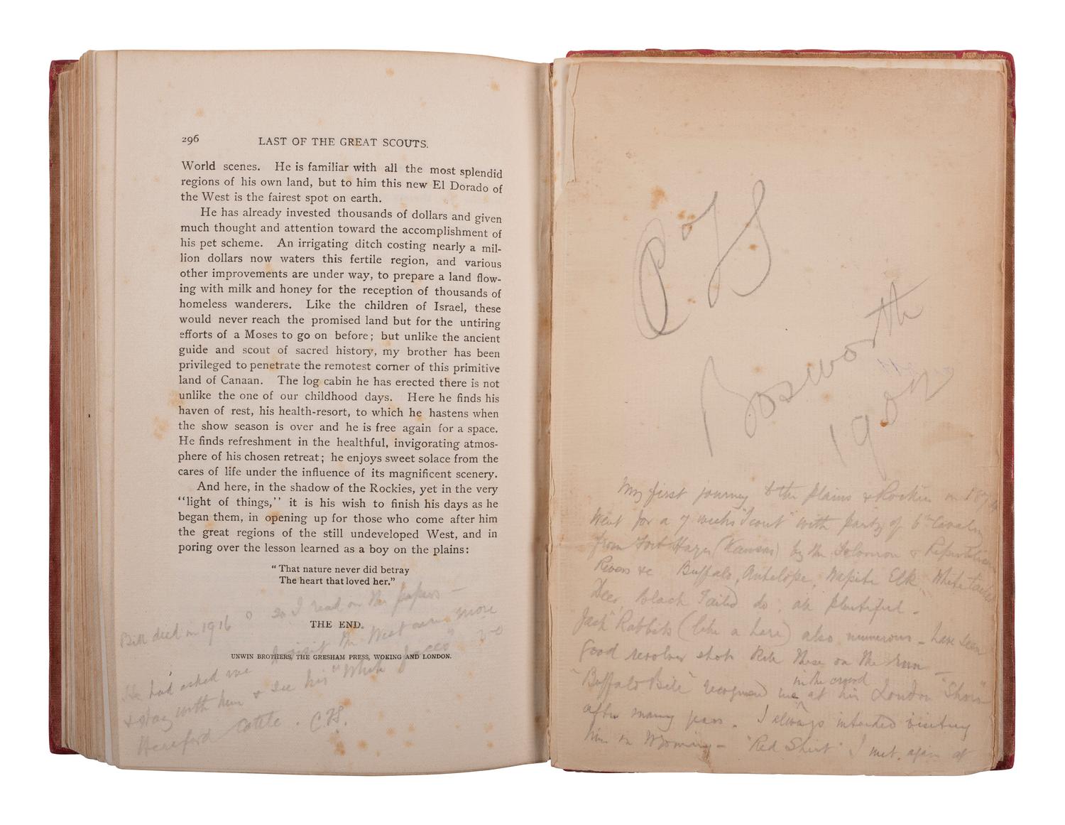 [WILD WEST SHOWS]. CODY, William Frederick ("Buffalo Bill") (1846-1917). Signature ("W. F. Cody") on the business card of L. E. Decker, representative of Col. W. F. Cody and Buffalo Bill's Wild West.