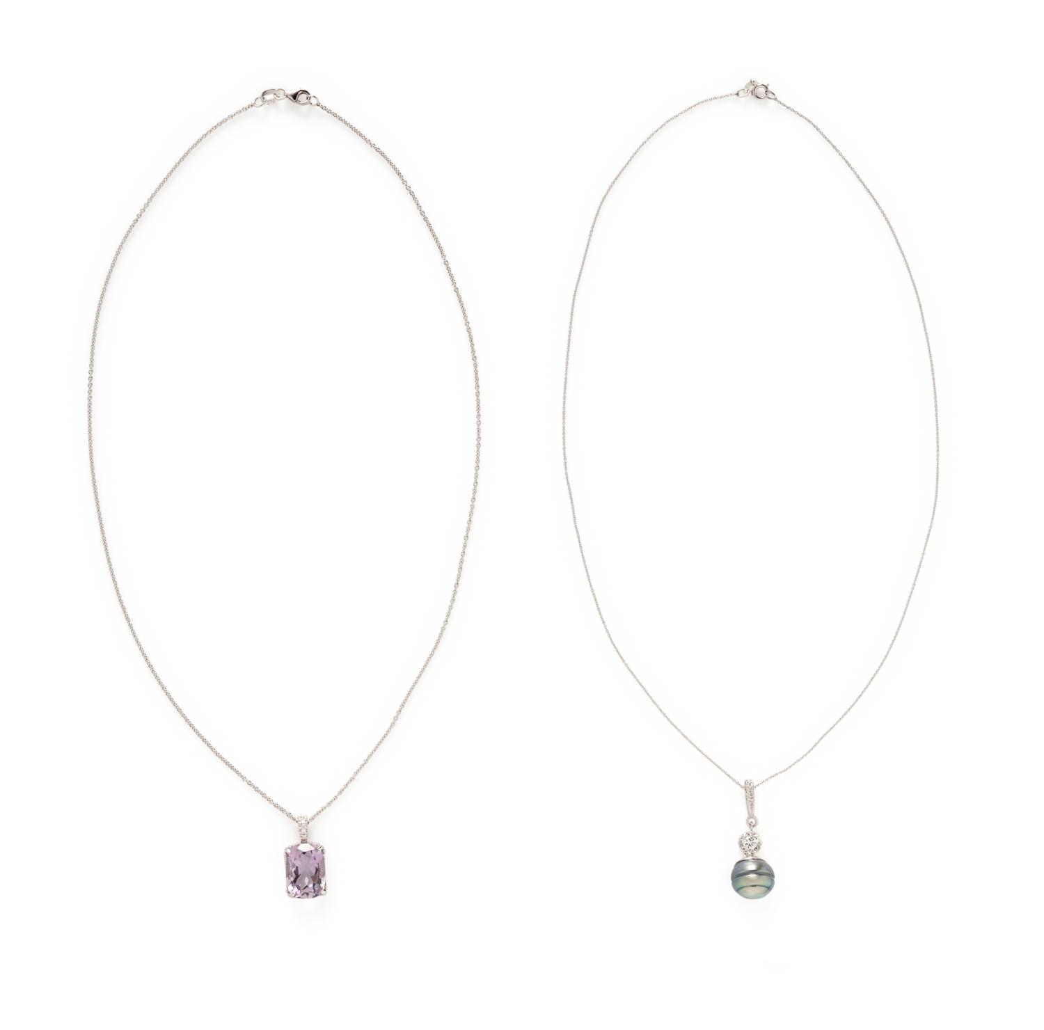 TAHITIAN CULTURED PEARL NECKLACE AND AMETHYST NECKLACE
