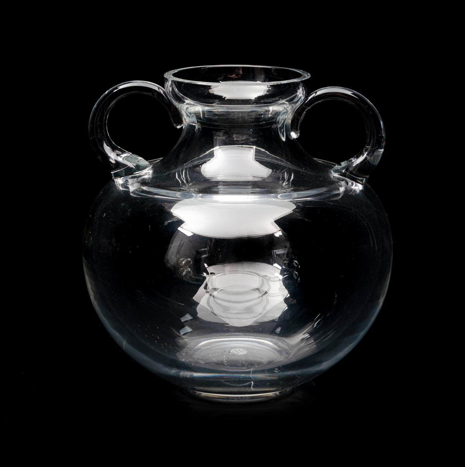 A Baccarat Handled Vase Height 7 5/8 inches.