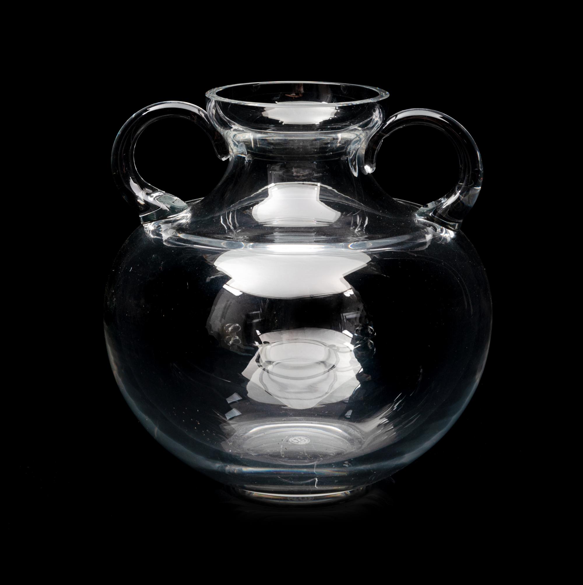 A Baccarat Handled Vase Height 7 5/8 inches.