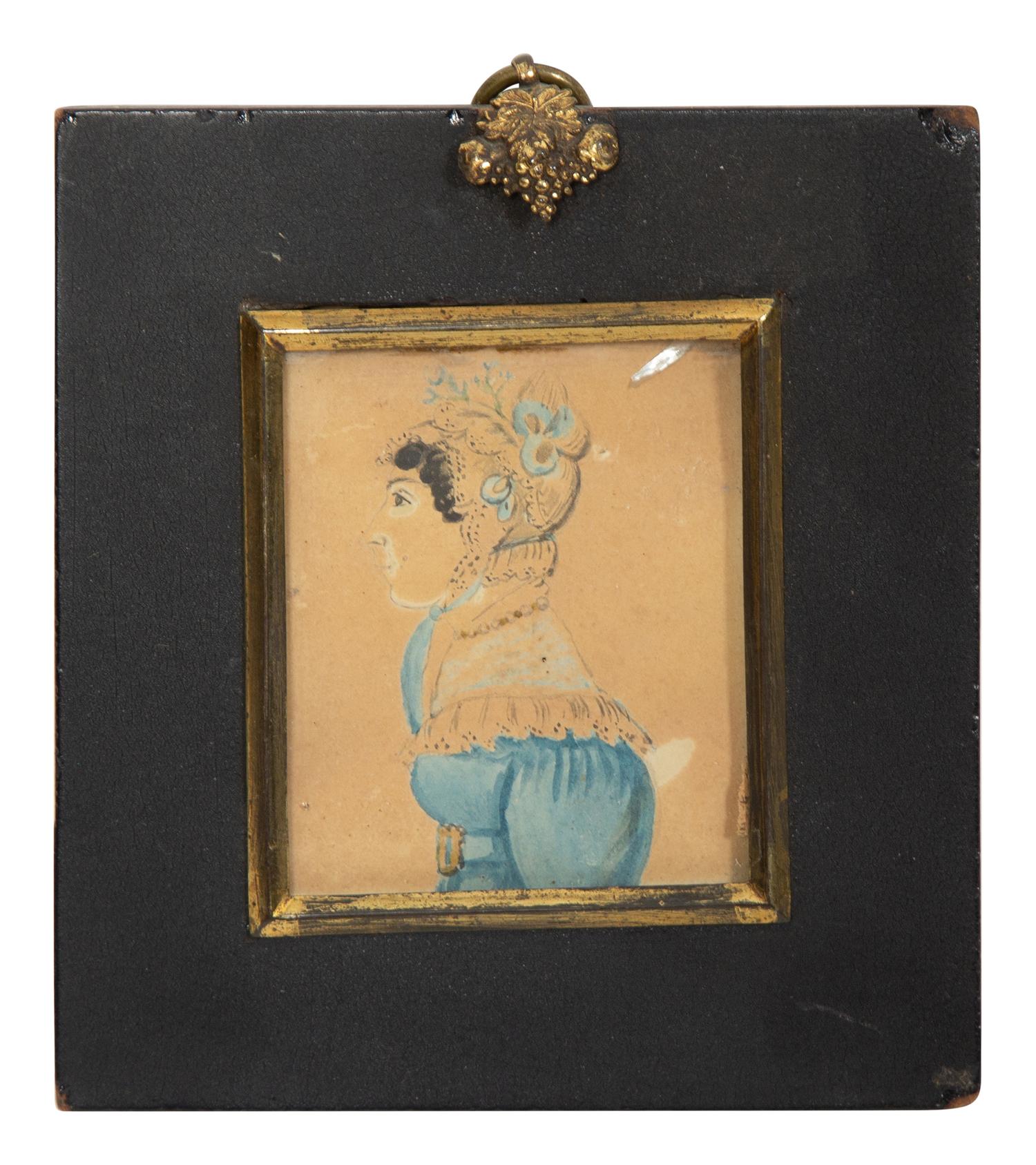 A Group of Two Portrait Miniatures and Two Silhouette Pictures