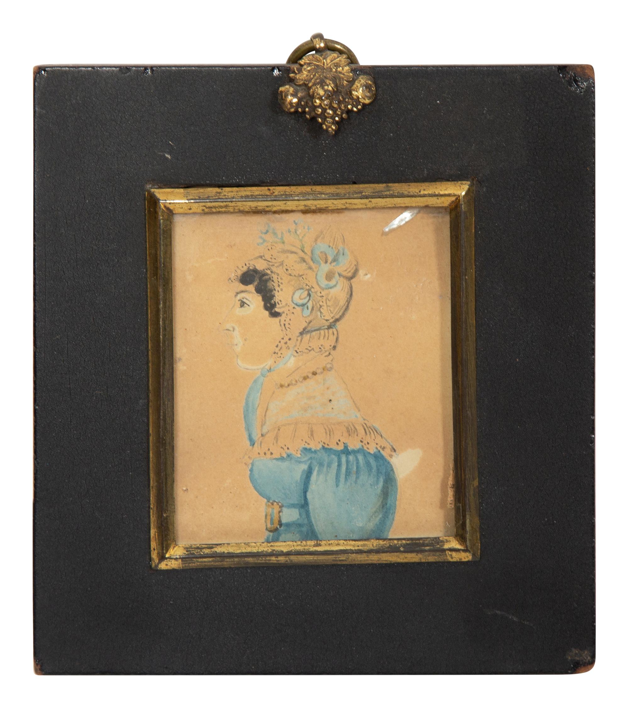 A Group of Two Portrait Miniatures and Two Silhouette Pictures