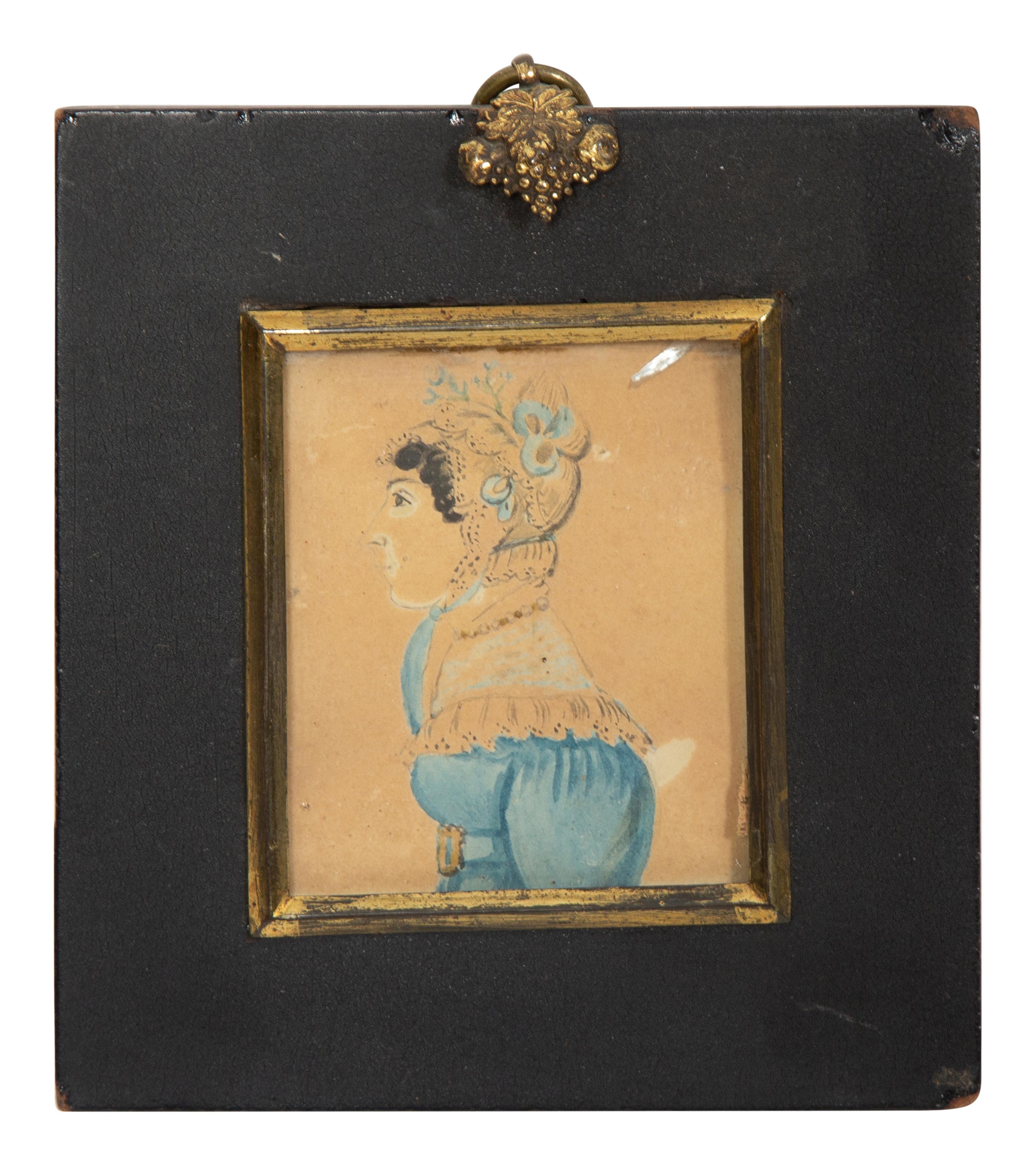 A Group of Two Portrait Miniatures and Two Silhouette Pictures