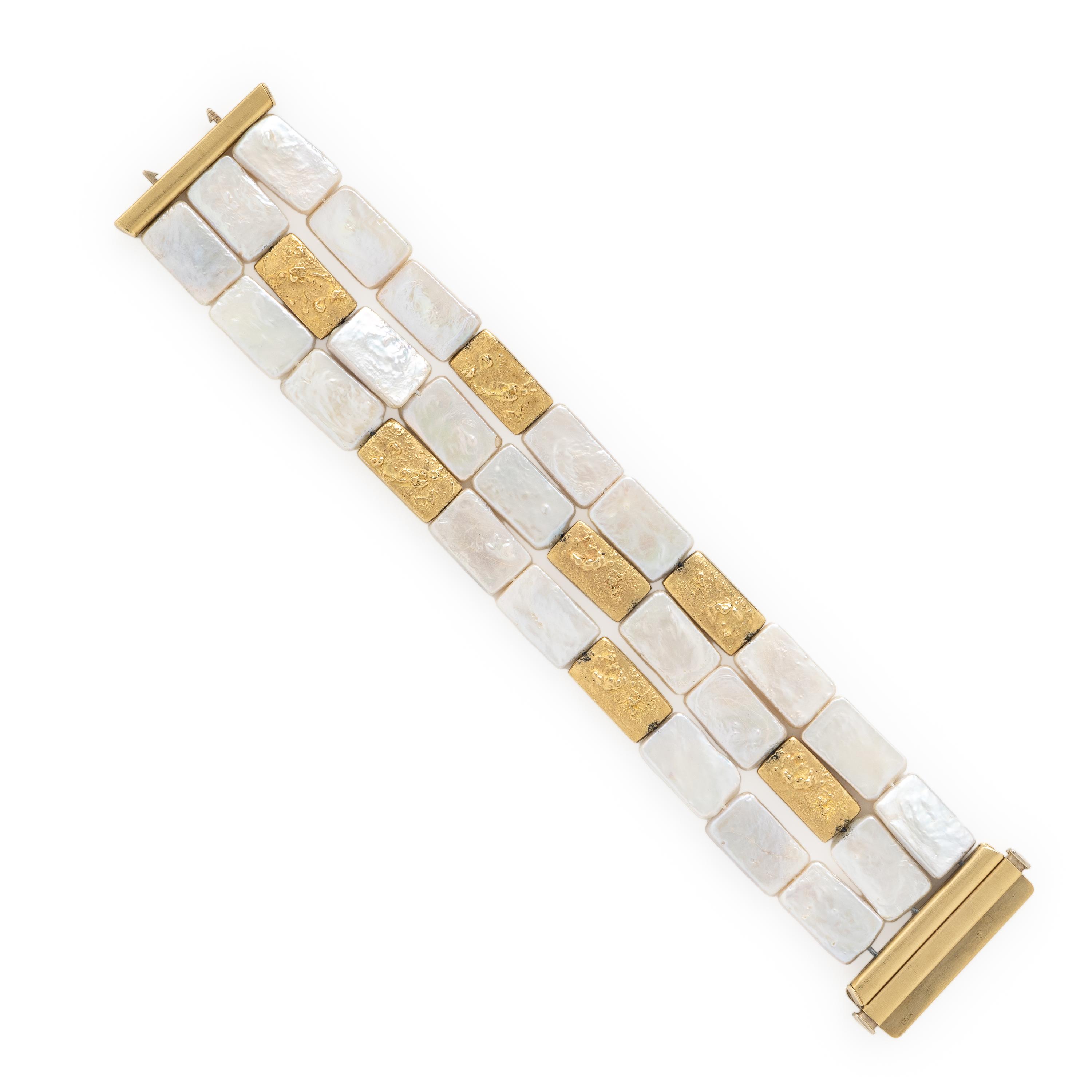 Yvel, Square Cultured Pearls and Yellow Gold Bracelet