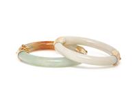 PAIR OF YELLOW GOLD AND JADE BANGLE BRACELET