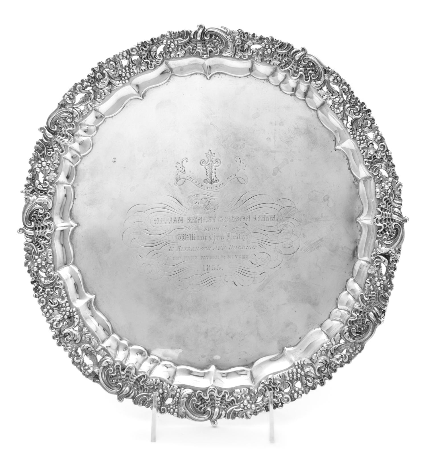A George IV Silver Salver, Richard Eames & Edward Barnard, London, 1824, the undulating openwork rim worked to show grape clusters, vin