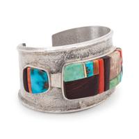 Tufa Cast Silver Cuff Bracelet, with Cobblestone Inlay
