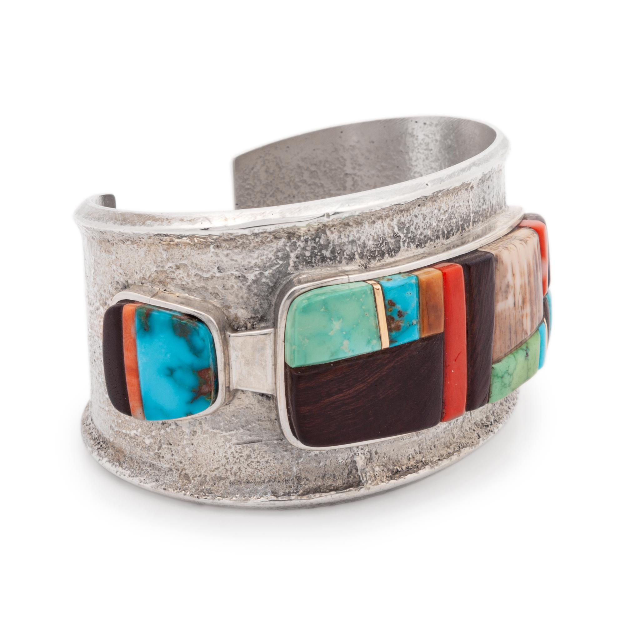 Tufa Cast Silver Cuff Bracelet, with Cobblestone Inlay