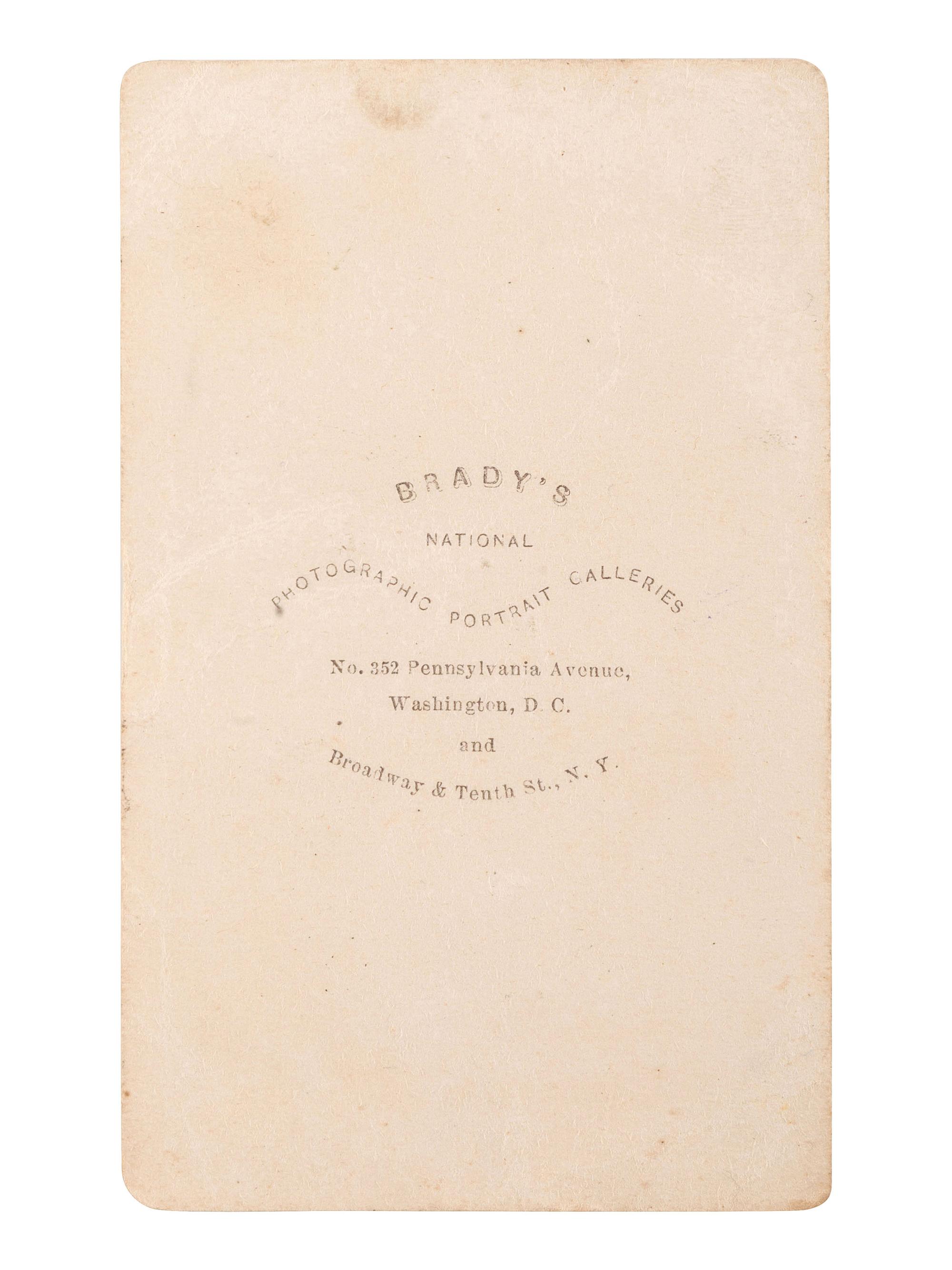 [LINCOLN, Abraham (1809-1865)]. BRADY, Mathew (1822-1896), photographer. CDV of Abraham Lincoln. Washington, DC.
