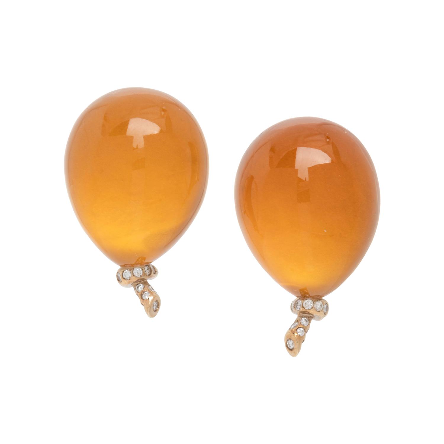 VHERNIER, ROCK CRYSTAL, CITRINE AND DIAMOND BALLOON EARCLIPS