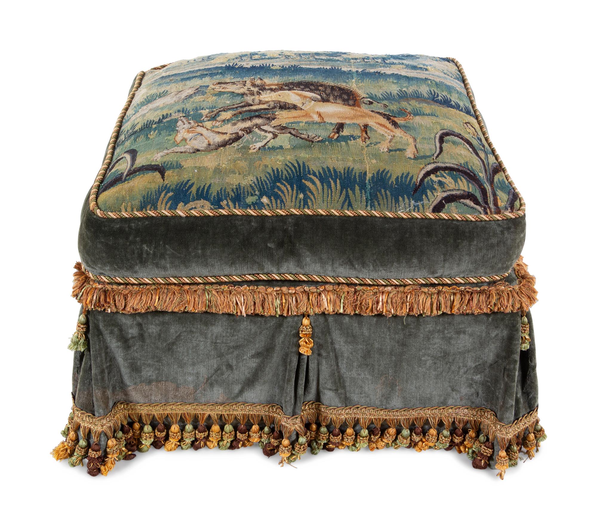 An Aubusson Tapestry Upholstered Ottoman