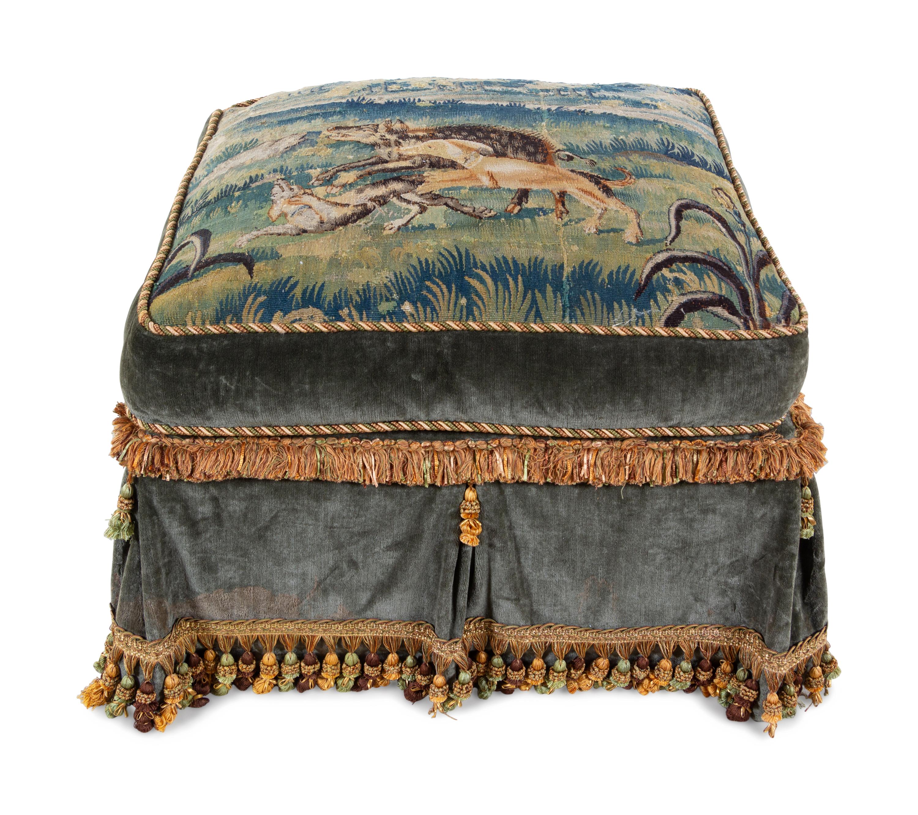 An Aubusson Tapestry Upholstered Ottoman