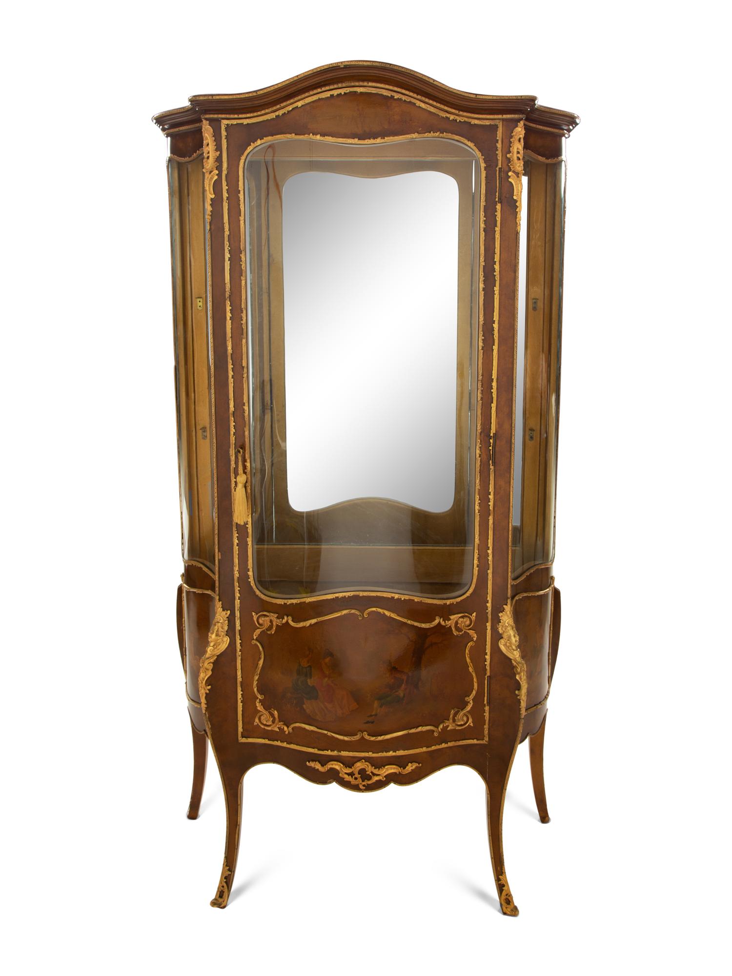 A Louis XV Style Gilt Bronze Mounted Vernis Martin Decorated Vitrine Cabinet