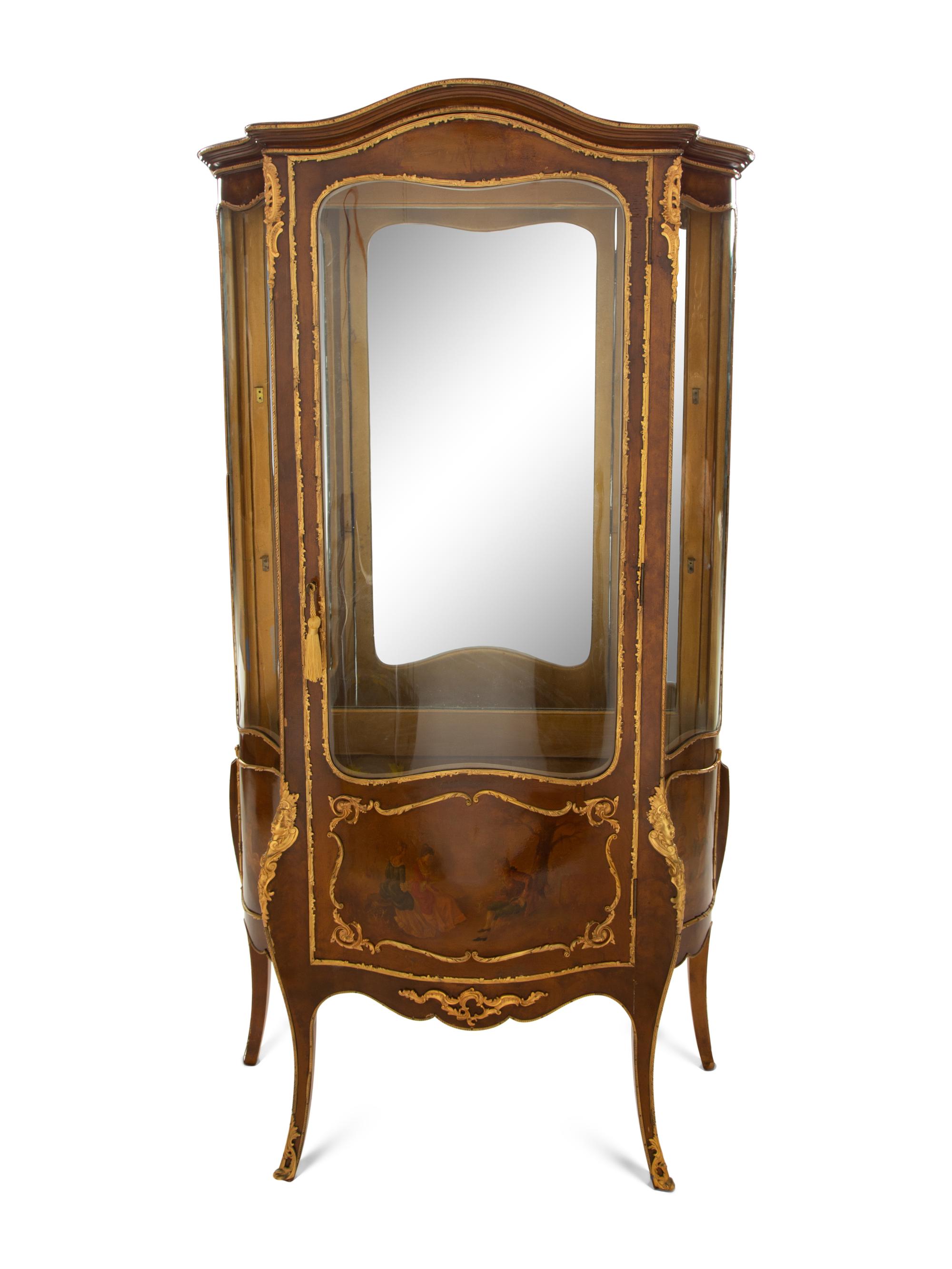 A Louis XV Style Gilt Bronze Mounted Vernis Martin Decorated Vitrine Cabinet