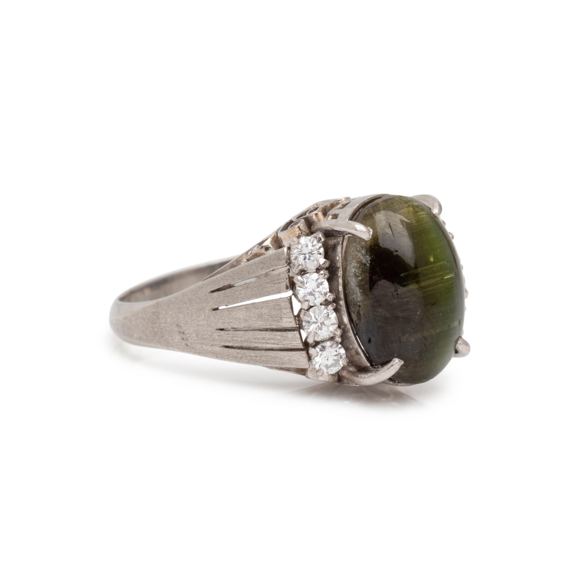 CAT'S EYE TOURMALINE AND DIAMOND RING