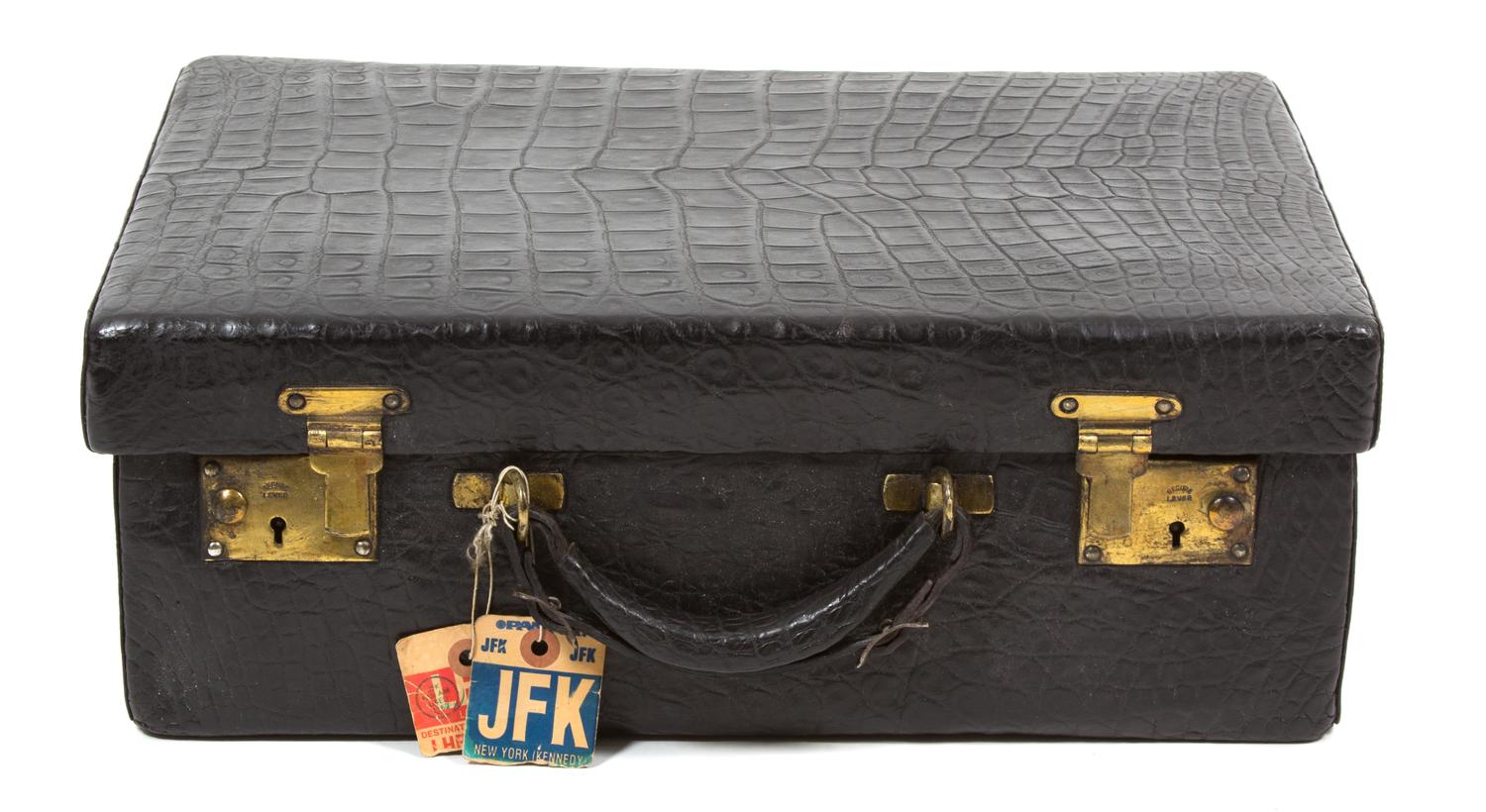 A French Black Alligator Valise, 18" x 13" x 6.5".