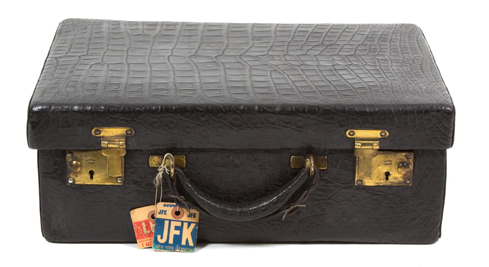 A French Black Alligator Valise, 18" x 13" x 6.5".
