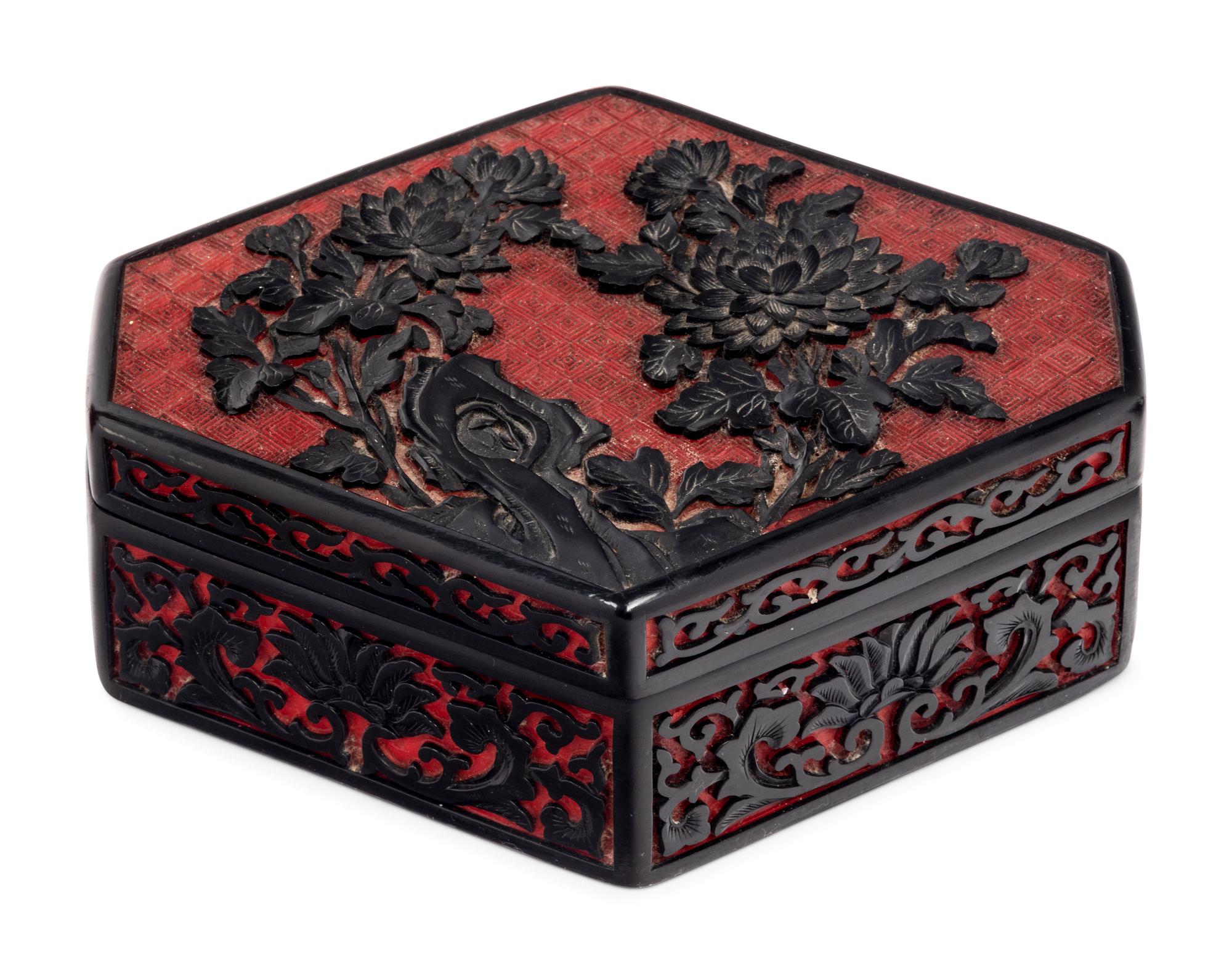 Four Chinese Carved Red Lacquer Articles