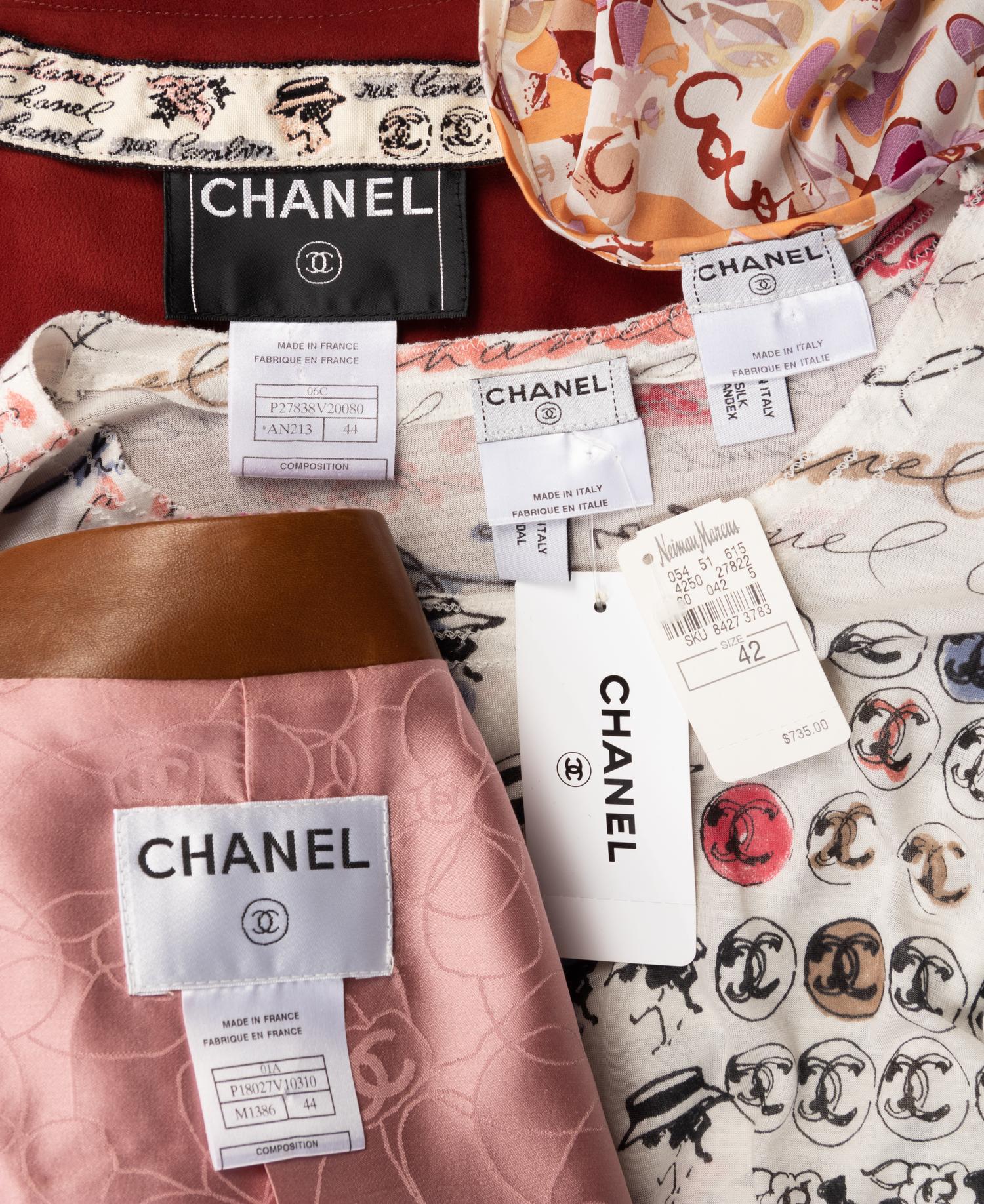 Four Chanel Tops: One Leather Jacket, One Printed T-Shirt, One Printed Shell Top, One Tweed Jacket, 2001-2006