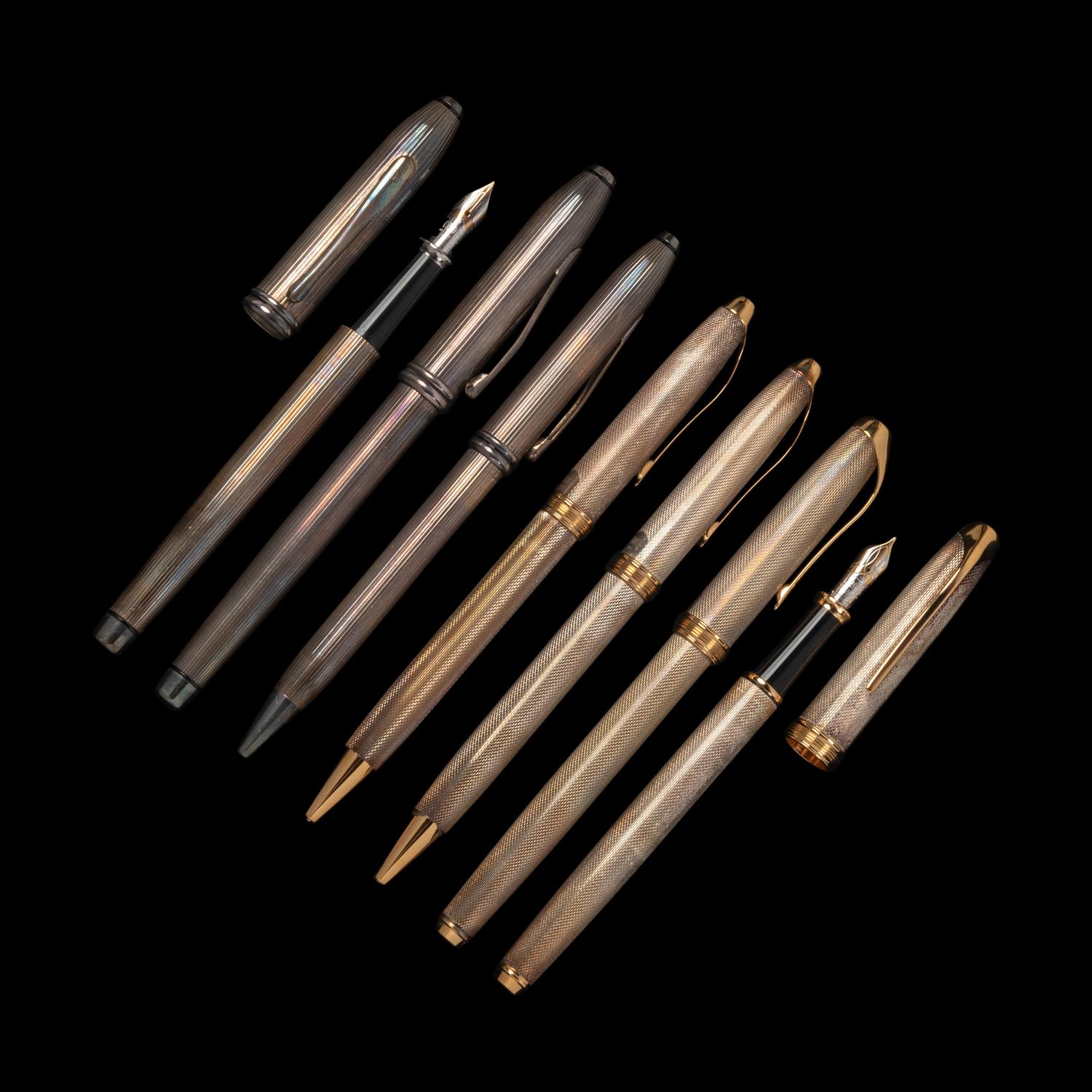 A Group of Seven Cross Sterling Silver Writing Instruments