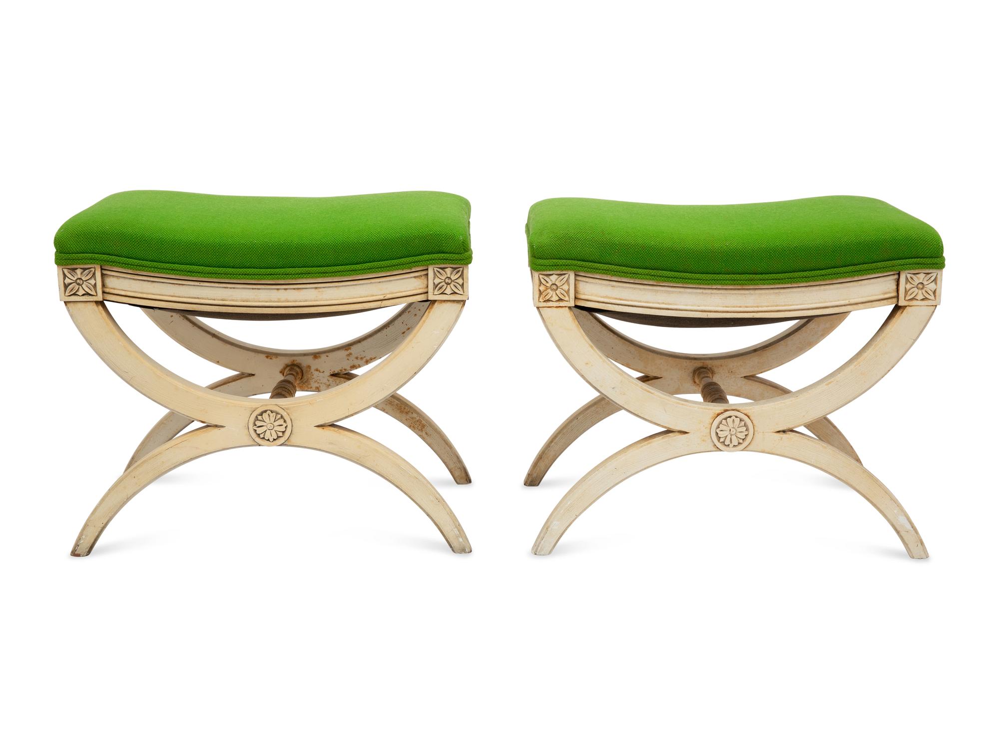 A Pair of Louis XVI Style Cream-Painted Curule Stools