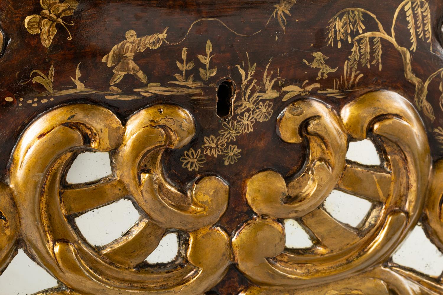 A Venetian Mirror-Inset Painted and Parcel Gilt Faux Marble-Top Commode