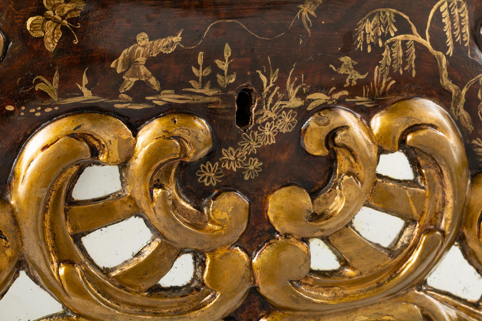 A Venetian Mirror-Inset Painted and Parcel Gilt Faux Marble-Top Commode
