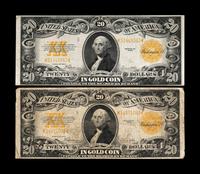 Two Series 1922 $20 Gold Certificates