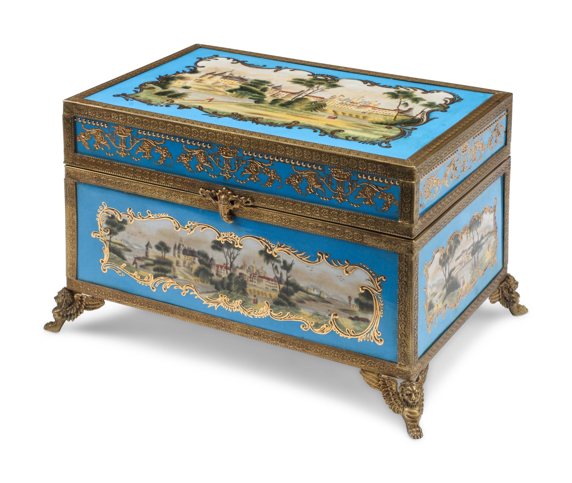 A Sèvres Style Gilt Bronze Mounted Porcelain Box