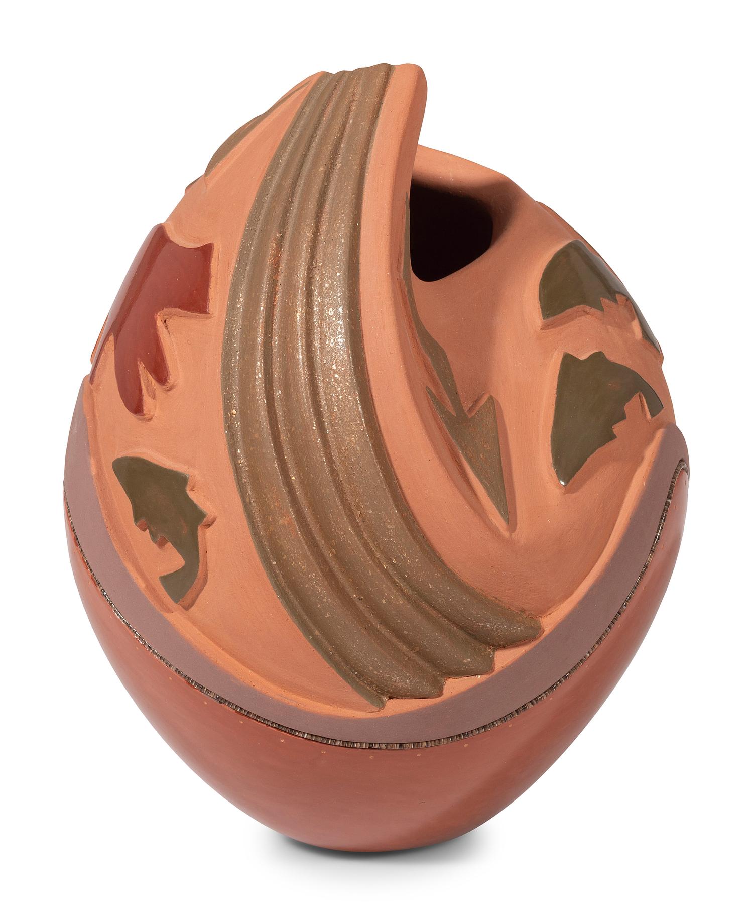 Red, Green, and Tan Pottery Vase