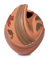 Red, Green, and Tan Pottery Vase
