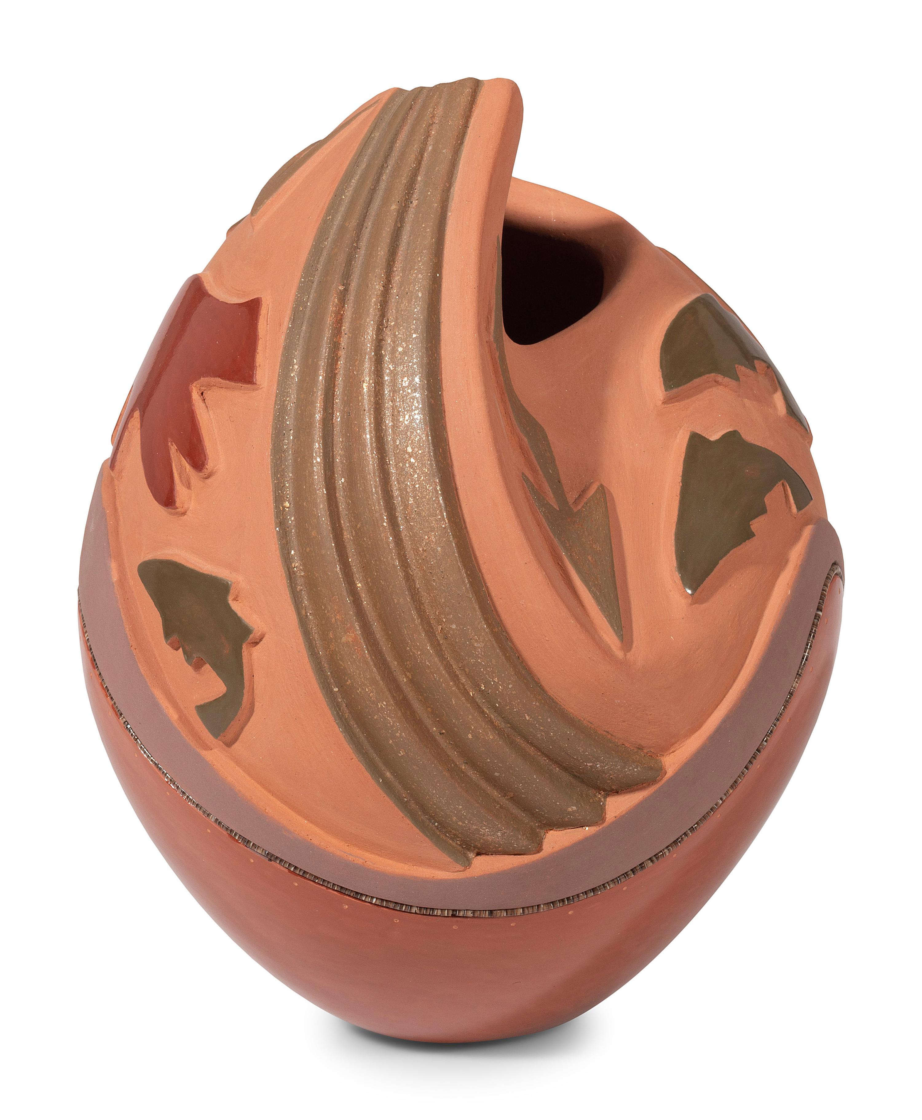 Red, Green, and Tan Pottery Vase