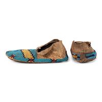 Arapaho and Sioux Beaded Hide Moccasins, Singles