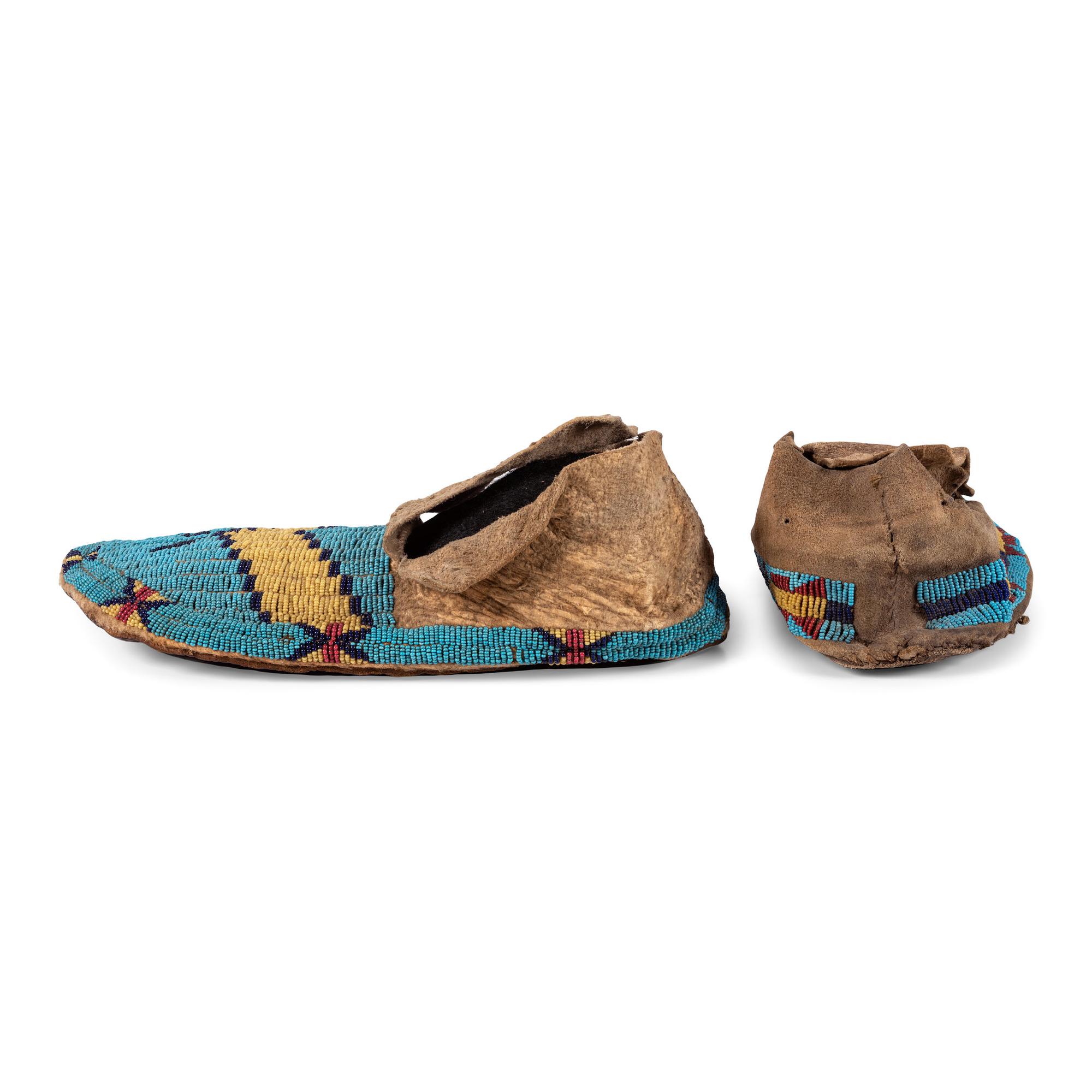 Arapaho and Sioux Beaded Hide Moccasins, Singles