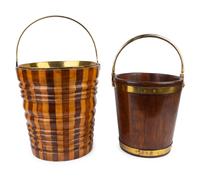 Two Brass Bound Wood Peat Buckets — 20TH CENTURY