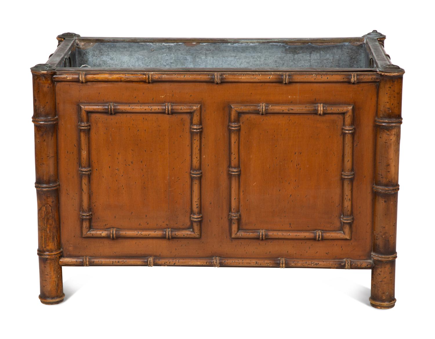 An English Bamboo-Carved Walnut Cellarette or Jardiniere with Liner — EARLY 20TH CENTURY