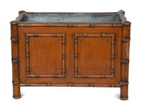 An English Bamboo-Carved Walnut Cellarette or Jardiniere with Liner — EARLY 20TH CENTURY