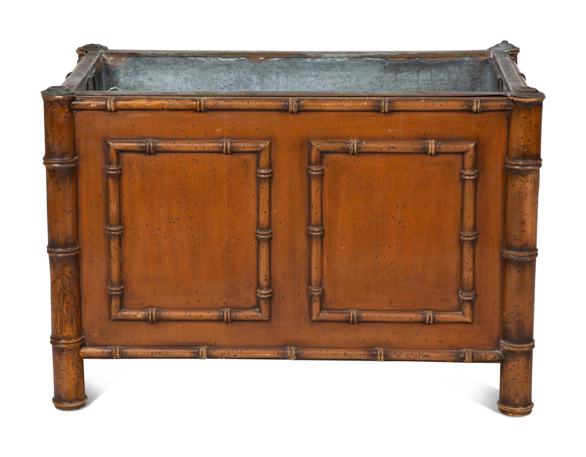 An English Bamboo-Carved Walnut Cellarette or Jardiniere with Liner — EARLY 20TH CENTURY