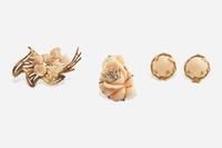A Collection of 14K Yellow Gold and Coral Jewelry