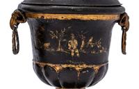 A Pair of Late George III Painted Tôle Urns