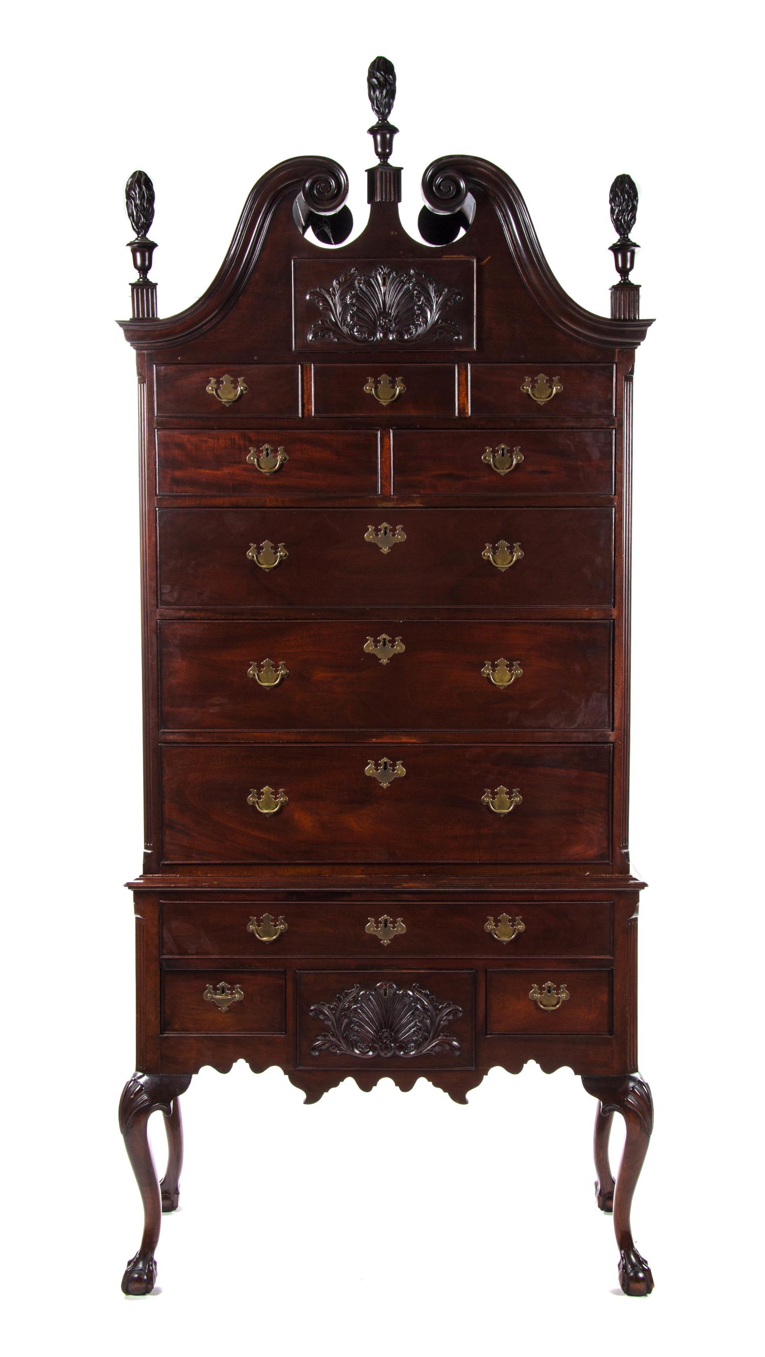 A Chippendale Style Mahogany Highboy, 19TH/20TH CENTURY, Height 104 x width 45 x depth 23 inches. — 19TH/20TH CENTURY,