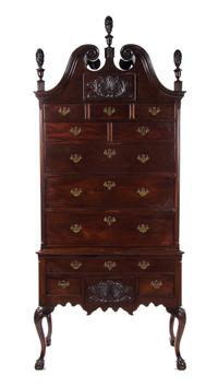 A Chippendale Style Mahogany Highboy, 19TH/20TH CENTURY, Height 104 x width 45 x depth 23 inches. — 19TH/20TH CENTURY,