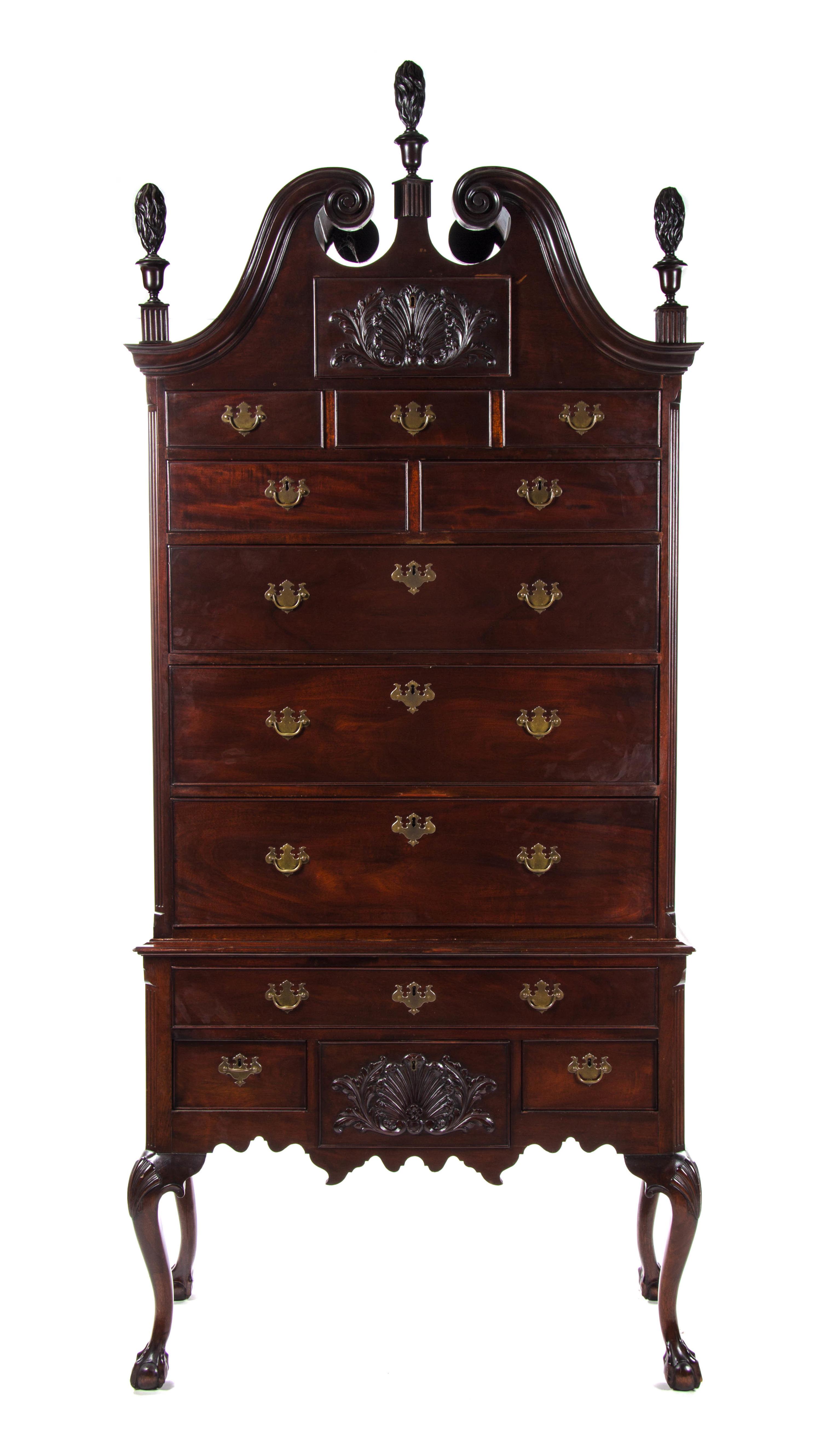 A Chippendale Style Mahogany Highboy, 19TH/20TH CENTURY, Height 104 x width 45 x depth 23 inches. — 19TH/20TH CENTURY,