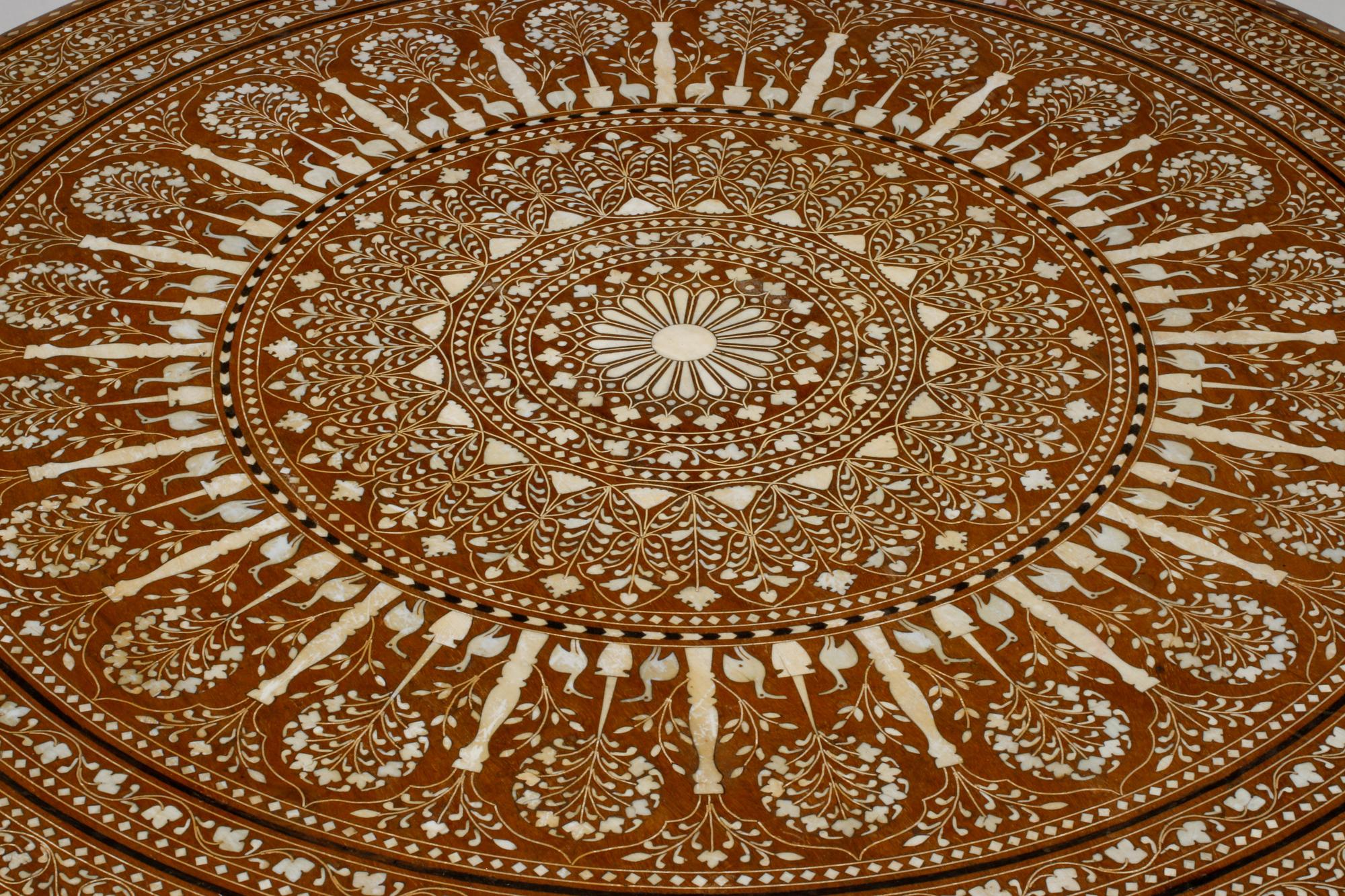 An Italian Inlaid Whimsical Peacock-Motif Table