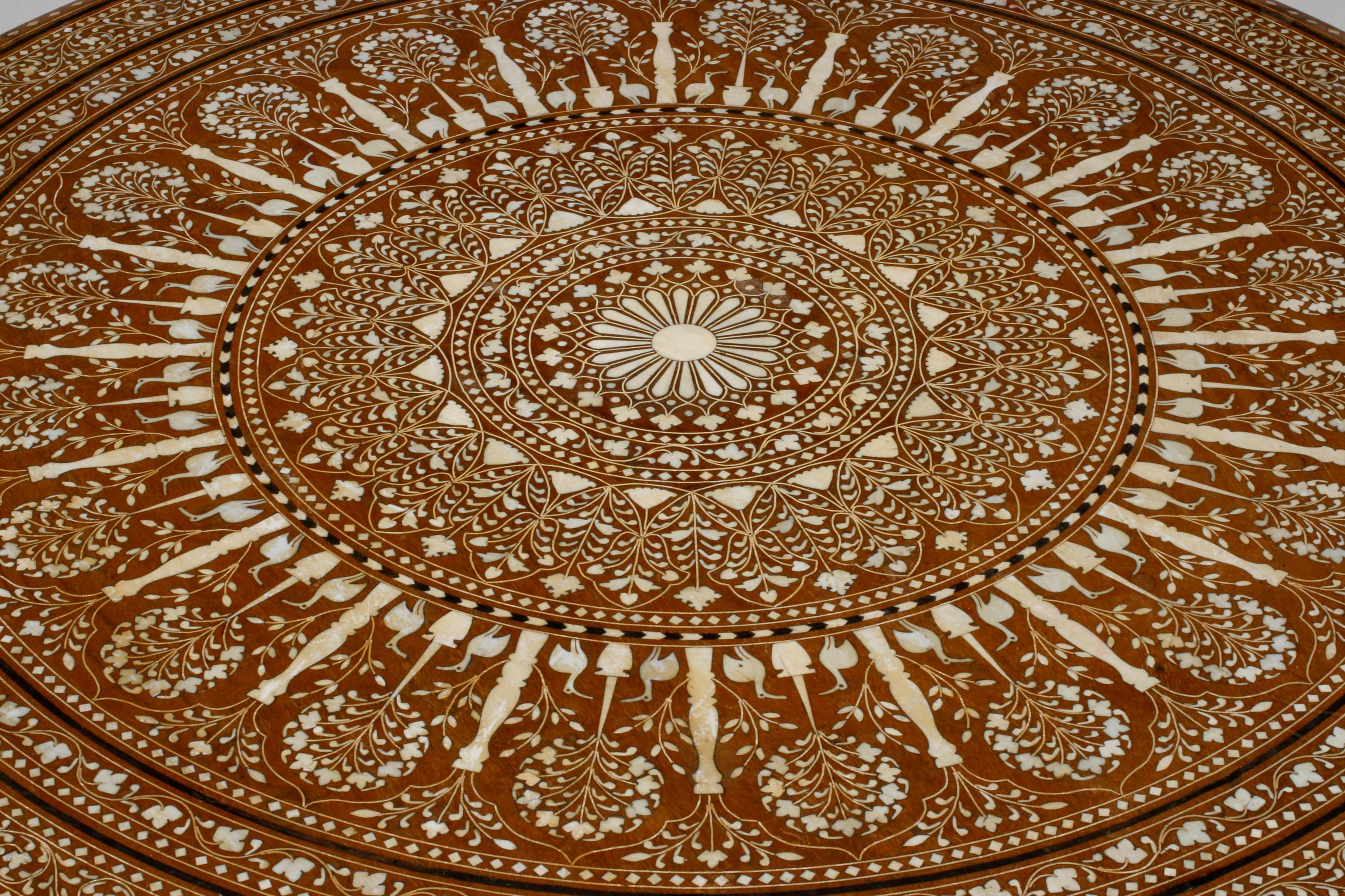 An Italian Inlaid Whimsical Peacock-Motif Table