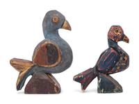 A Pair of Carved and Polychrome Painted Wooden Birds