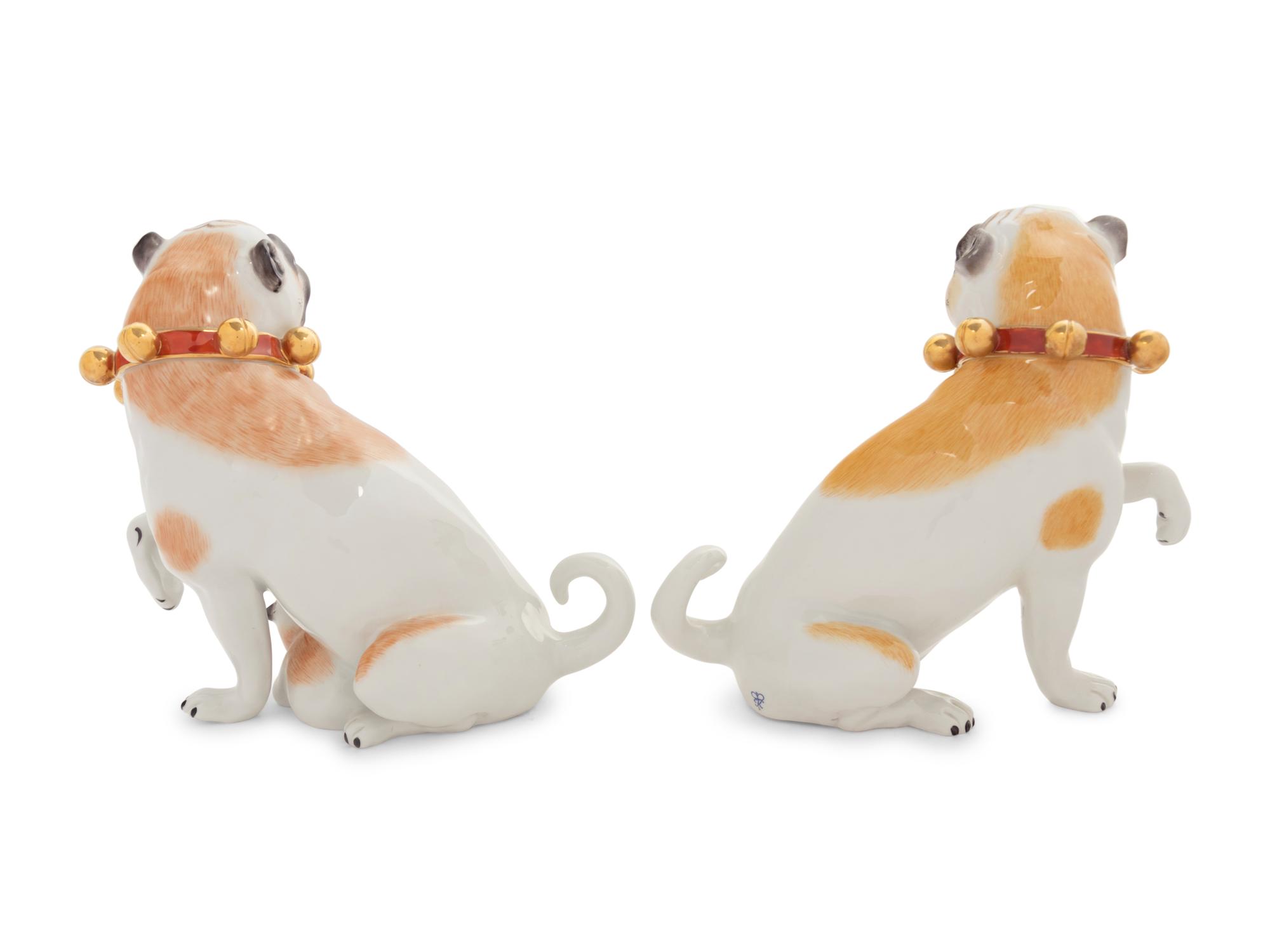 A Pair of German Porcelain Pug Figures