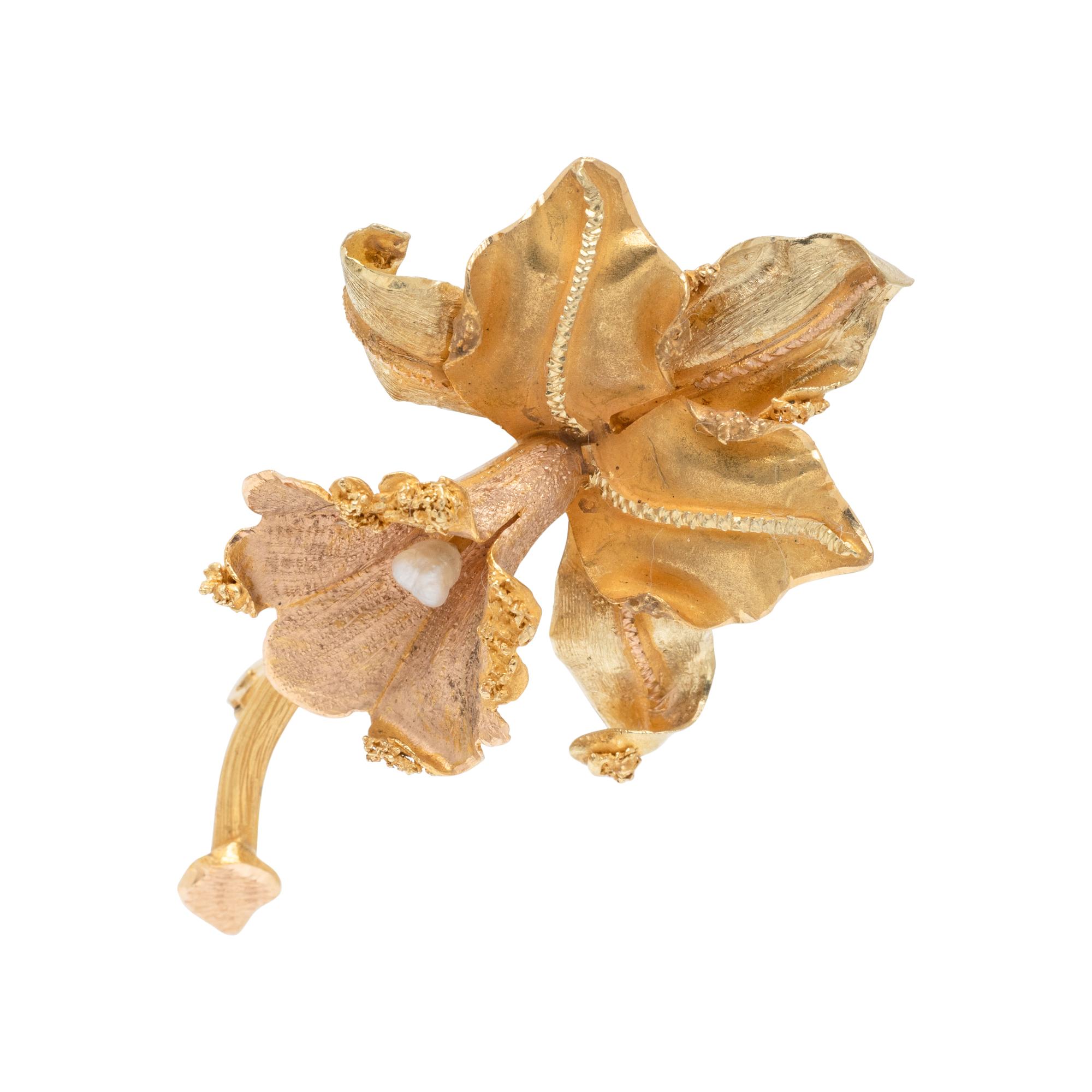 YELLOW GOLD FLOWER BROOCH